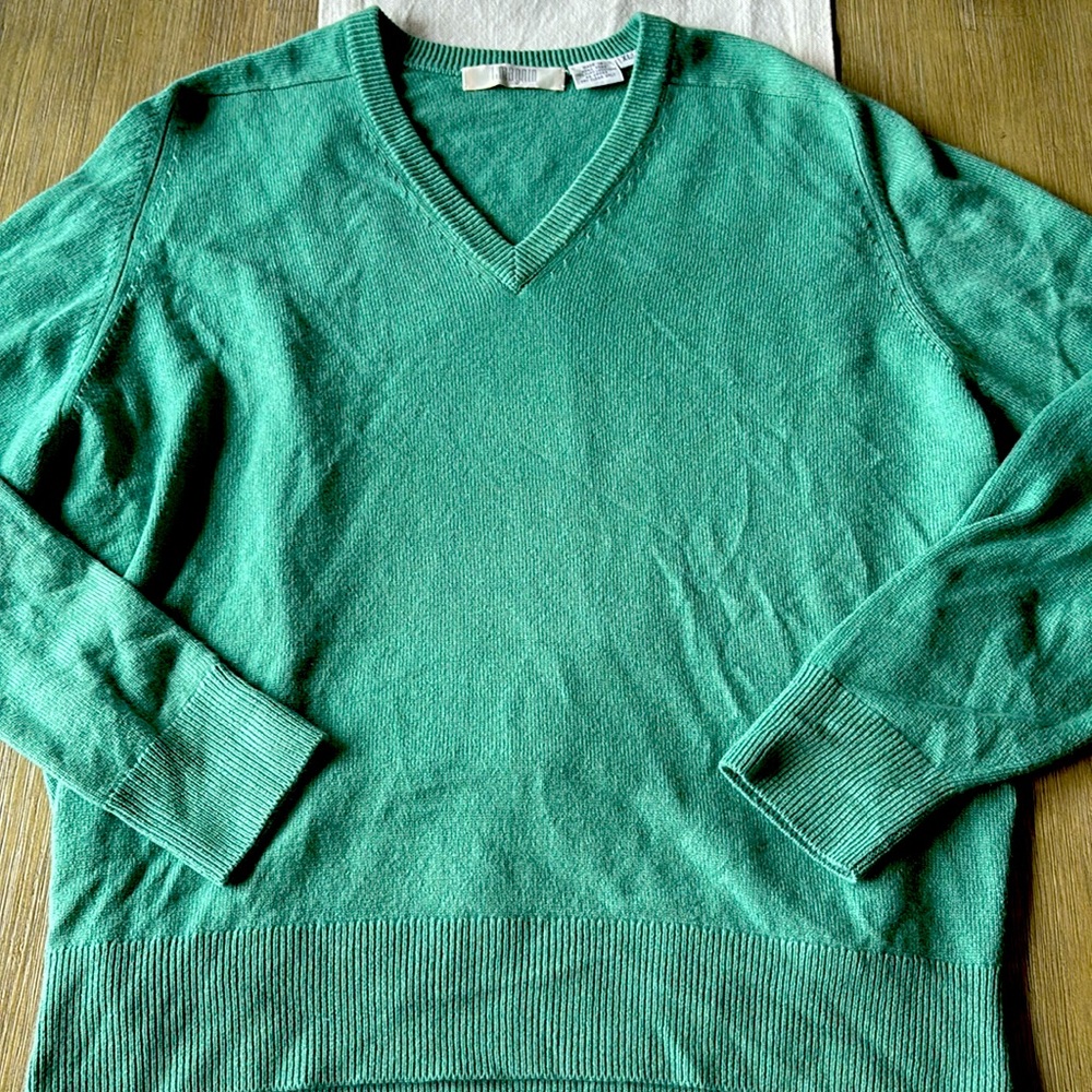 Vintage I.Magnin 100% Cashmere Sweater, Made in Hong Kong gorgeous GREEN sz XL